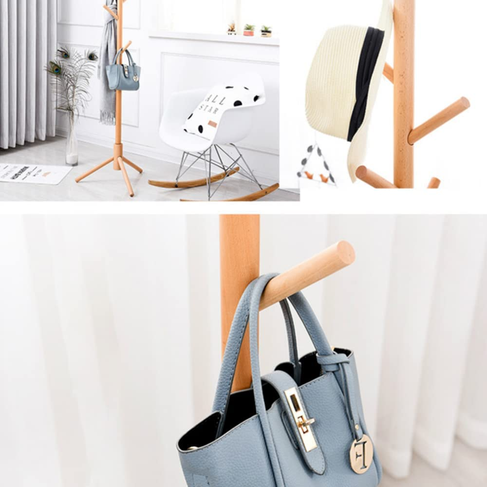 Joiena Wooden Coat Rack Tree with 8 Hooks, 3 Adjustable Sizes Free Standing, Solid Wood, Super Easy Assembly Hallway, Entryway Coat Hanger Stand for Clothes Suits (Wood) image number 3