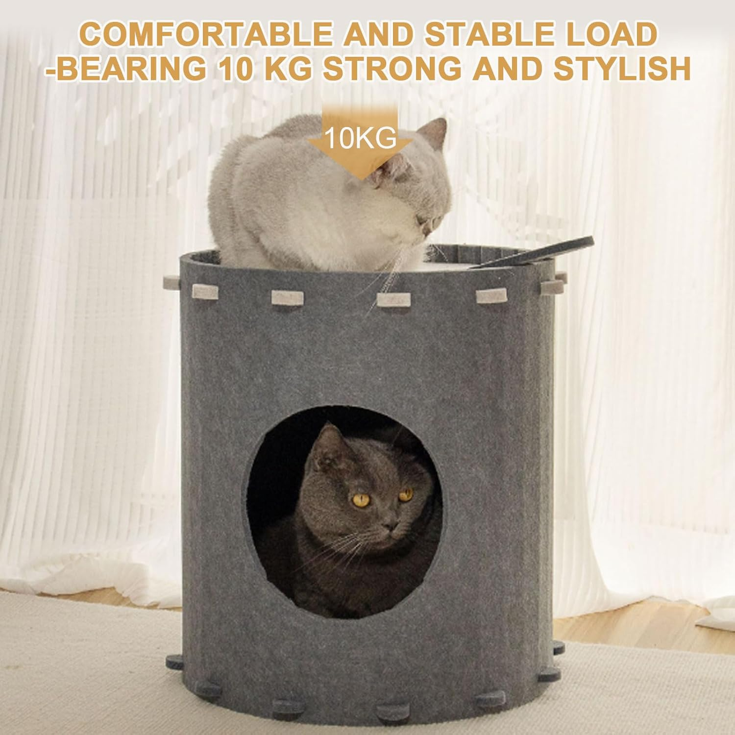 Cola Felt Cat Cave, 2 Levels, Felt Cat House, Cat Bed, Cat Cave for Cats, 42 X 41 X 41 Cm, Cat House for Rental, Cats for Sleeping, Hiding and Romping (Grey) image number 4