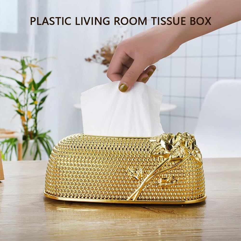 Widen the Draw Hole Tissue Box Cover, Plastic Rectangle Tissue Box Cover, Smooth Facial Tissue Box Holder for Dresser Bathroom Decor (Gold) image number 3