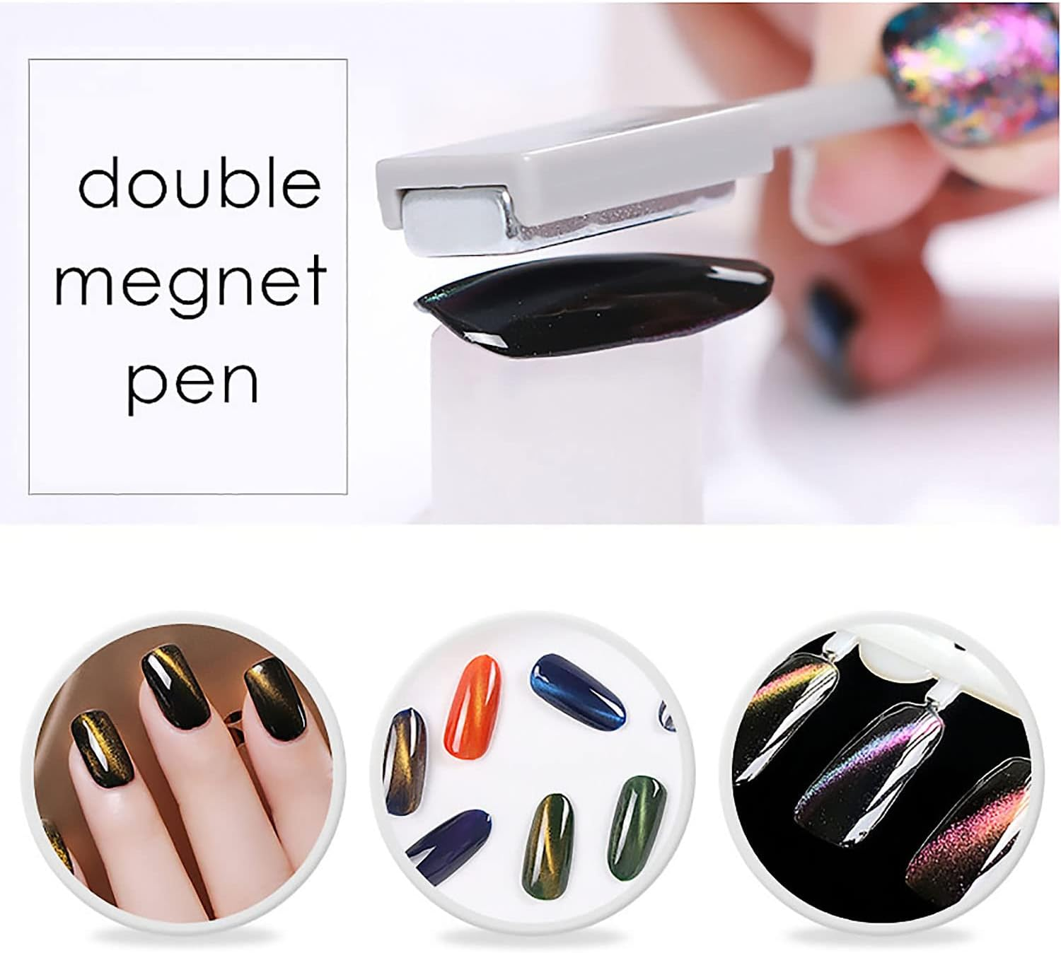 SILPECWEE 12Pcs Nail Magnet Tools Cat Eye Magnet for Nails Magnetic Nail Polish Pen 3D Nail Design Kit Gel Polish Magnet Stick Nail Art Accessories for DIY Nails Decoration Studio or Home image number 3