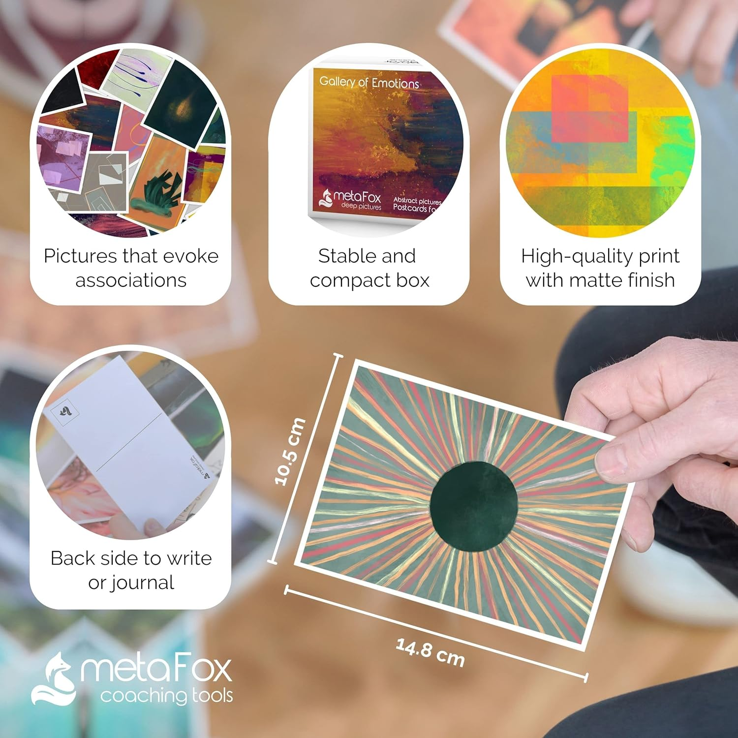 Metafox Galerie of Feelings, 52 Abstract Feeling Cards for Therapy, Coaching and Reflection, High-Quality Coaching Picture Cards in Postcard Format image number 5