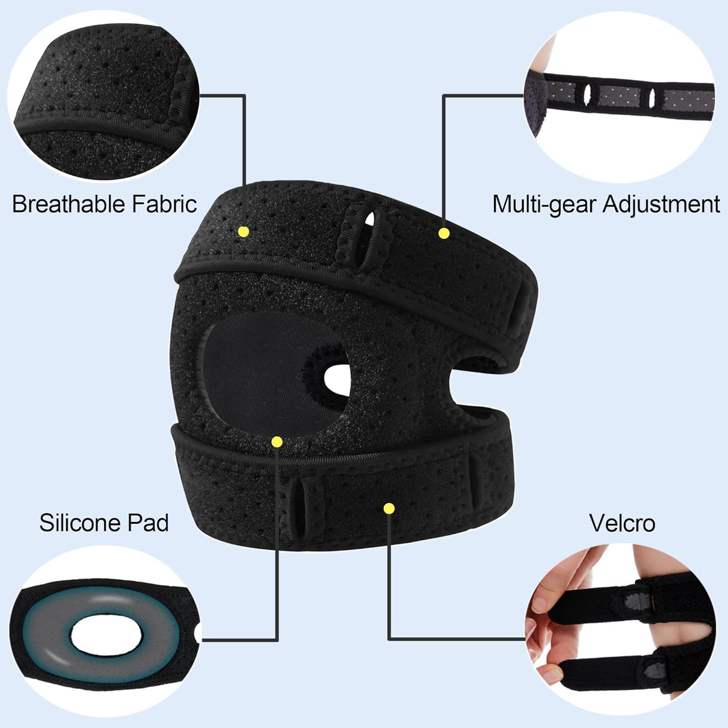 Bestek 2PCS Wellness Knee Brace,Adjustable Patella Tendon Knee Strap Sleeve,Knee Support for Arthritis Pain, Injury Recovery, Running,Workout,Men,Women-Black image number 5