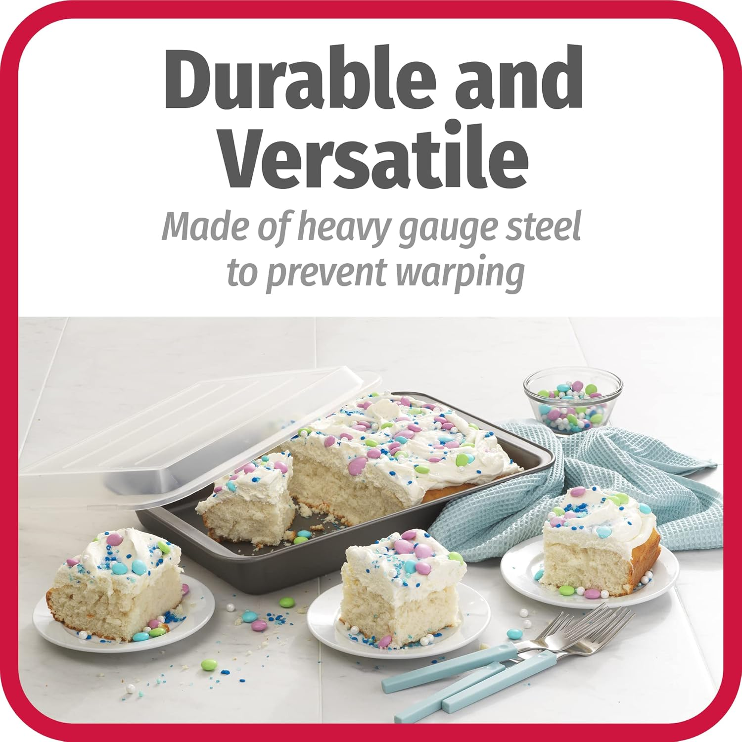 Goodcook Set of 2 Nonstick Steel 13" X 9" Cake Baking Pans with Covers, Gray image number 2