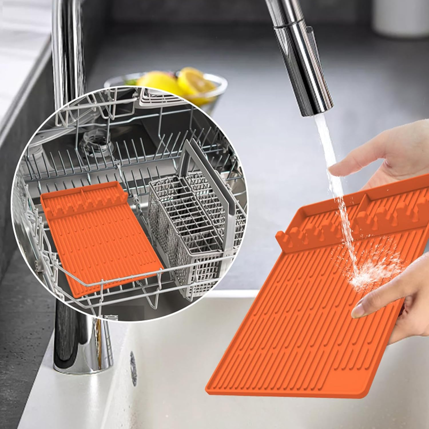 Grill Silicone Mat for Blackstone - Side Shelf BBQ Accessories - Dish Dry Mat for Countertops - Spatula Drip Pad - Orange BBQ Mat for Griddle Accessories image number 4
