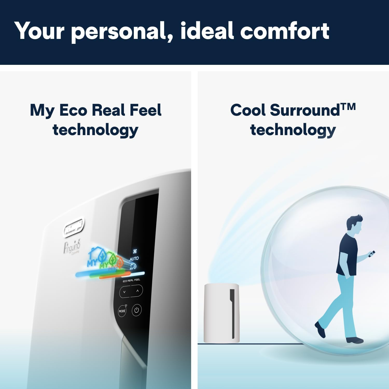 De'Longhi Pinguino Care4Me PACEL112CSTWIFI, Portable Air Conditioner 2.9 Kw, Myecorealfeel Technology, Natural Gas R290, Energy Class A+, Dehumidification 41L/24H, App and Voice Control, White image number 6