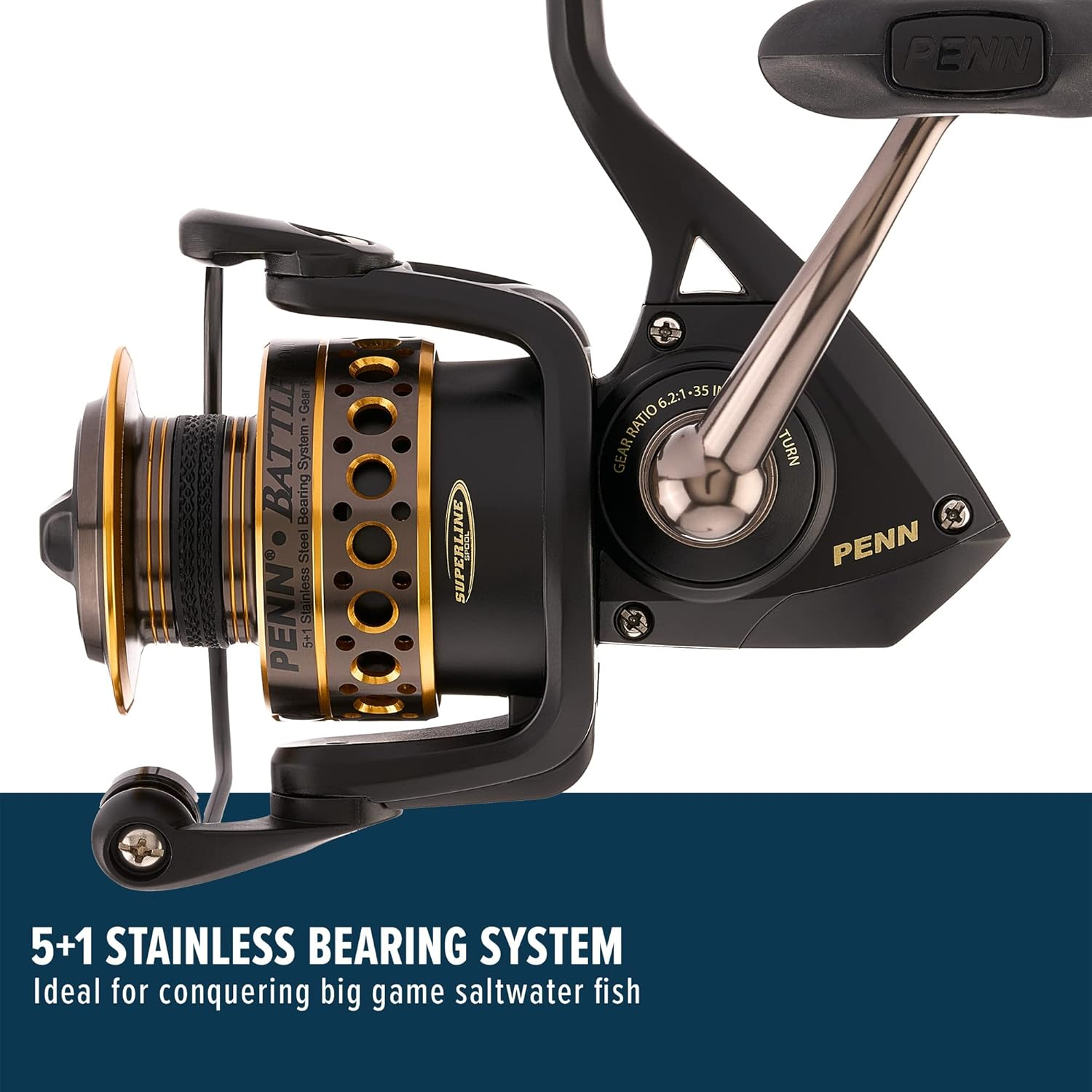 PENN Battle Spinning Reel Kit, Size 5000, Includes Reel Cover and Spare Anodized Aluminum Spool, Right/Left Handle Position, HT-100 Front Drag System image number 3