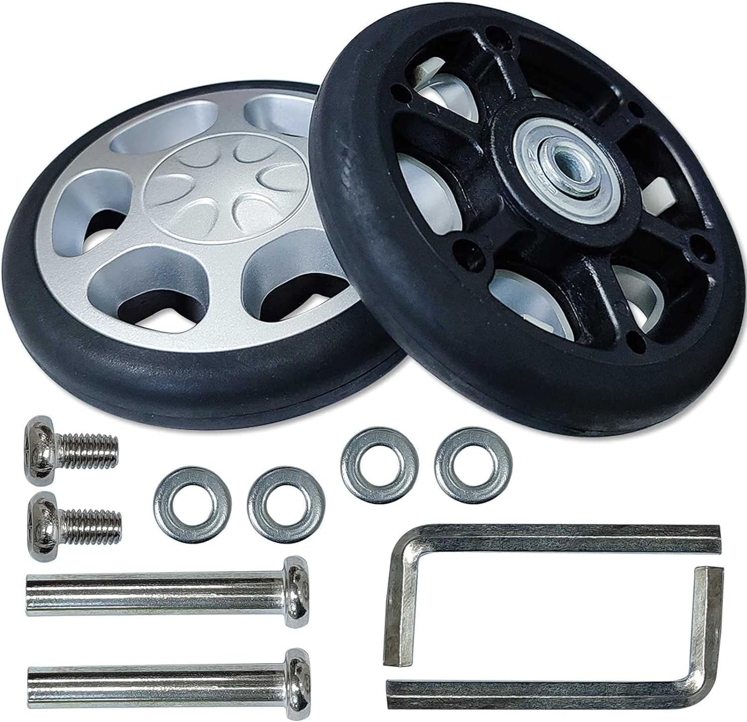 Luggage Suitcase Replacement Wheels 360 Spinner Wear Resistant Rubber Caster Deluxe Repair Tool Kits with Metal Bearings Axles M6 X 36Mm, Black, 60Mm X 18Mm X 6Mm, 2Pcs image number 2