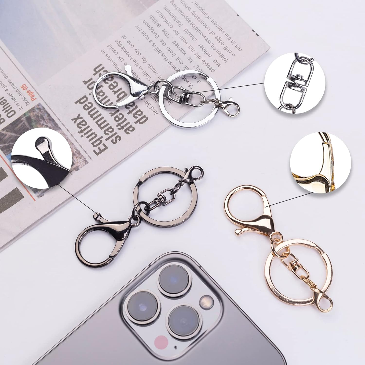 20Sets Golden Lobster Claw Clasps Hook with Flat Split Keychain Ring with Swivel Trigger Clip with Little Lobster Clasp for DIY Craft Jewelry Making - Bronze image number 6