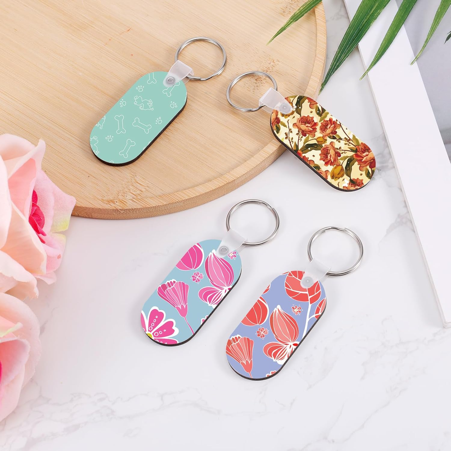 180Pcs Sublimation Keychain Blanks Set, Double Sided 60 MDF Sublimation Key Chains Blanks with 120 Rings and Clips Heat Transfer Keychain Blanks for Sublimation Craft DIY image number 6