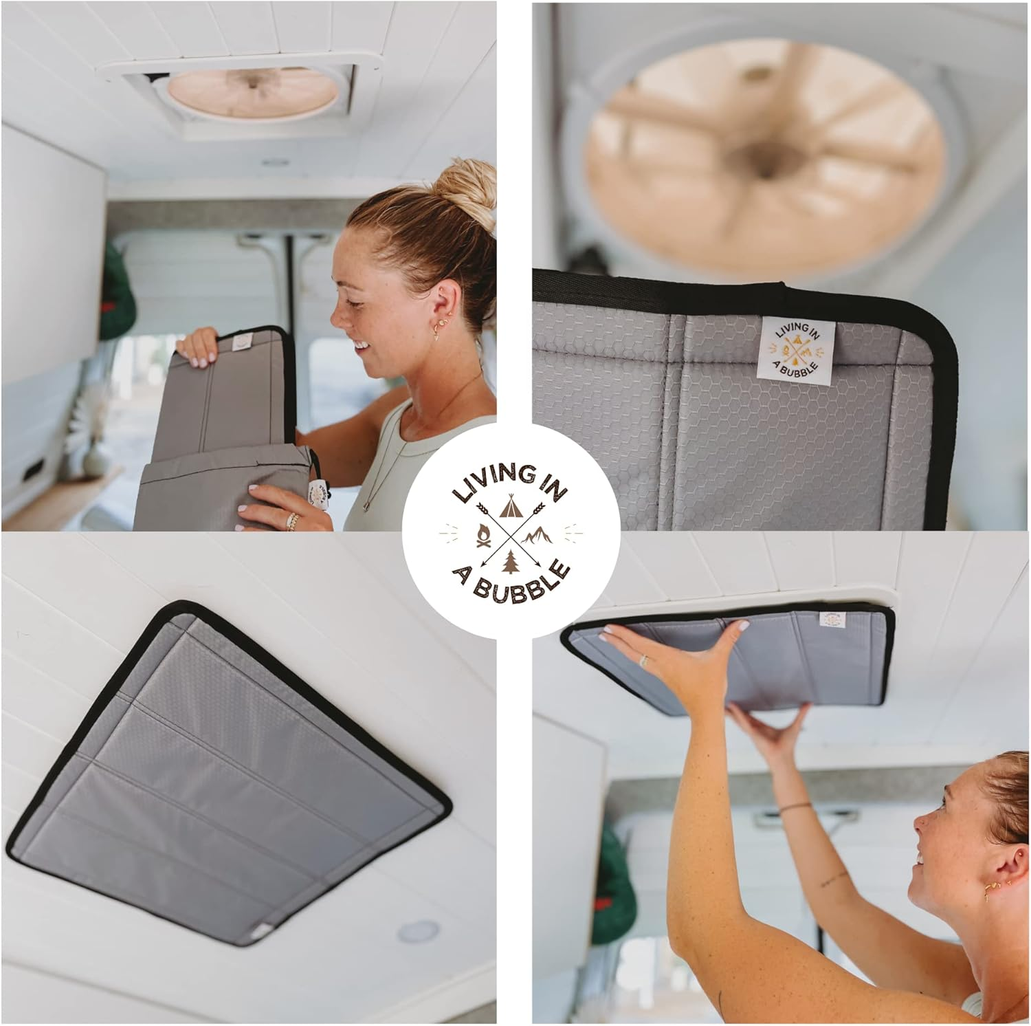 Living in a Bubble Magnetic Insulated Campervan and Caravan Roof Hatch Cover, 42X42Cm (White) image number 1