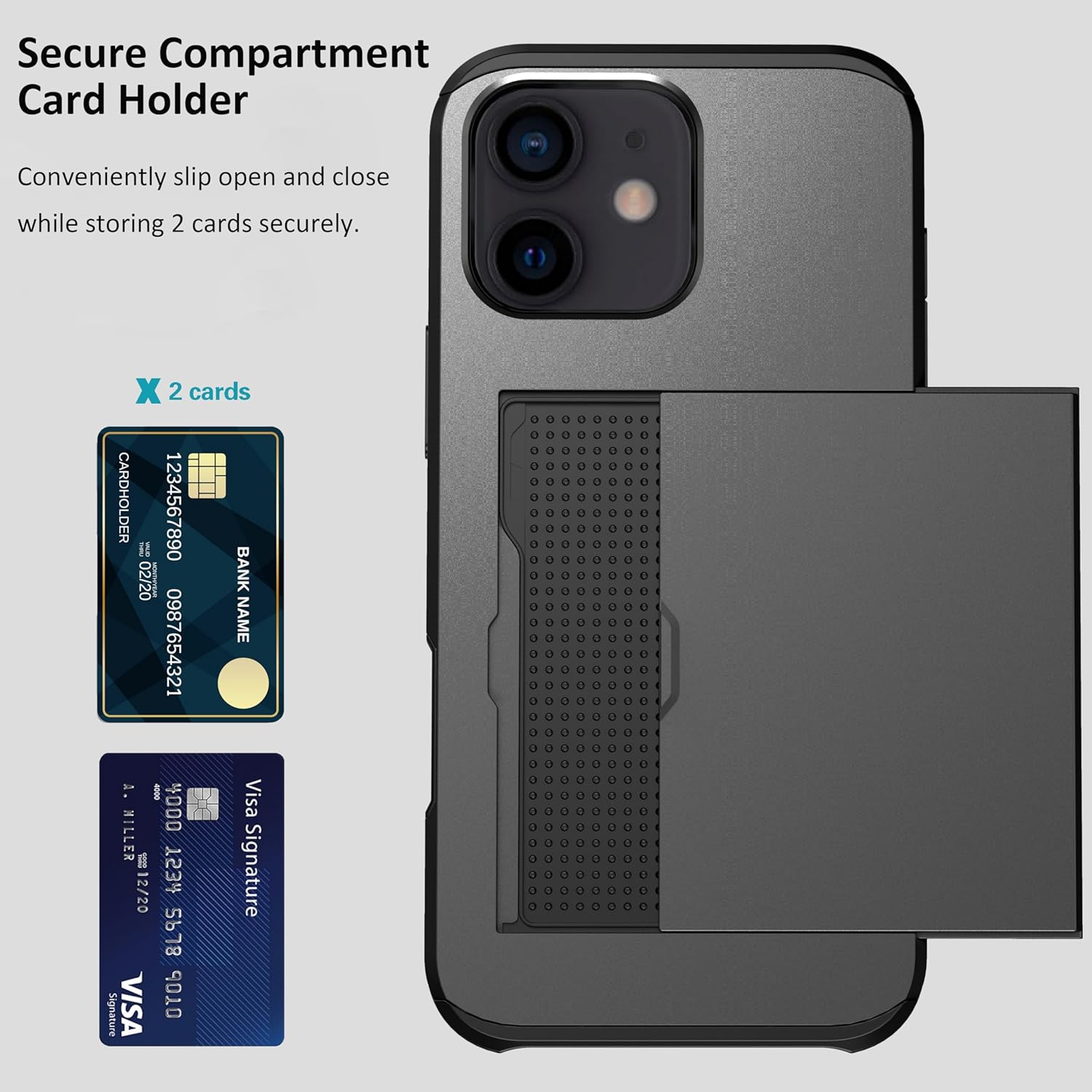 For Iphone 12 Mini Case with Credit Card Holder, Areaphmet Wallet Case Slide Cover Dual Layer Hard PC Rubber Cover Phone Case for Iphone 12 Mini 5.4'' 2020 Black image number 1