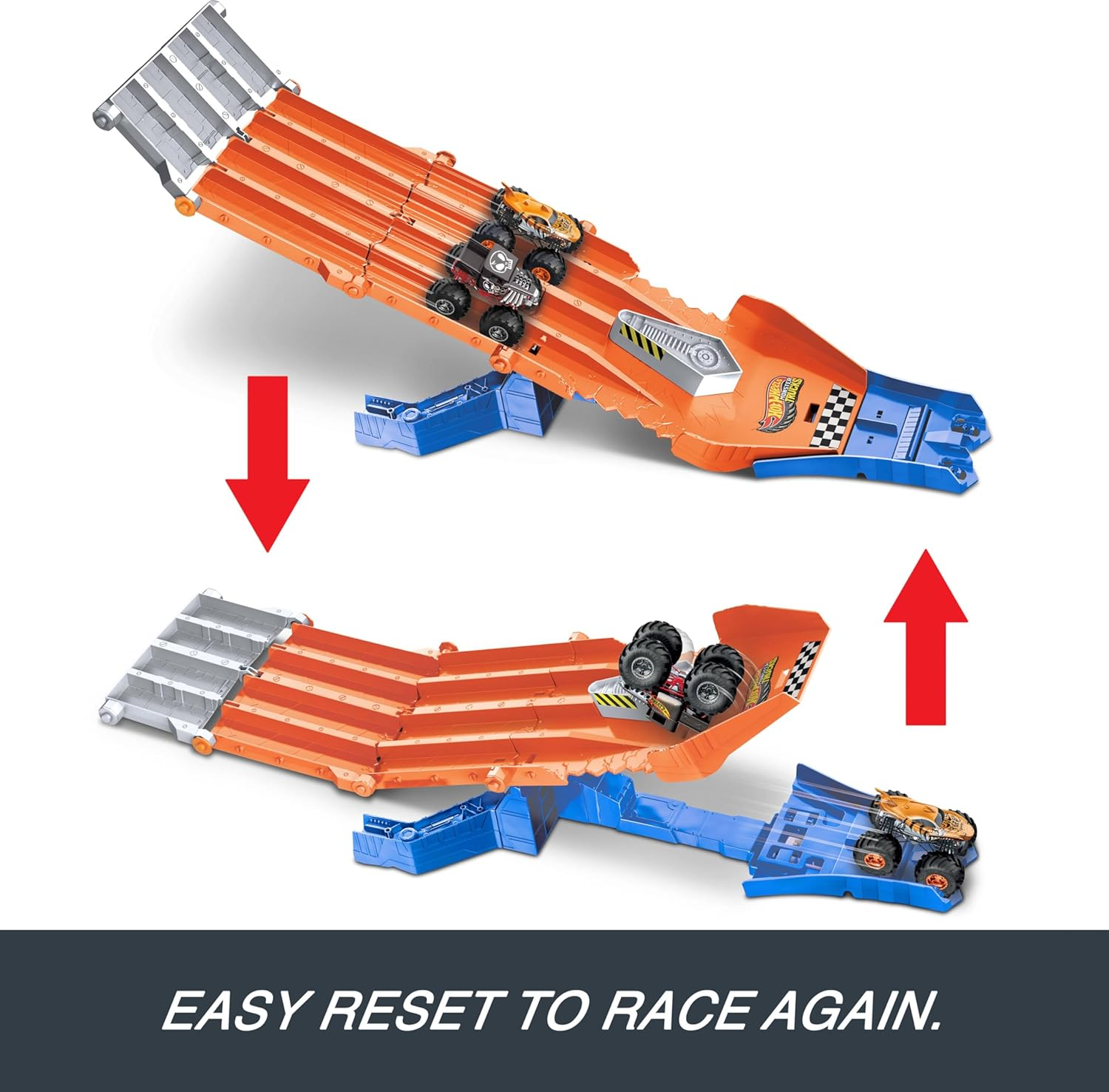 Hot Wheels Toy Monster Trucks Track Set with 1:64 Scale Mega-Wrex & Tiger Shark, Competitive Racing, Sharks Vs. Dinos Racedown Destruction Playset image number 5