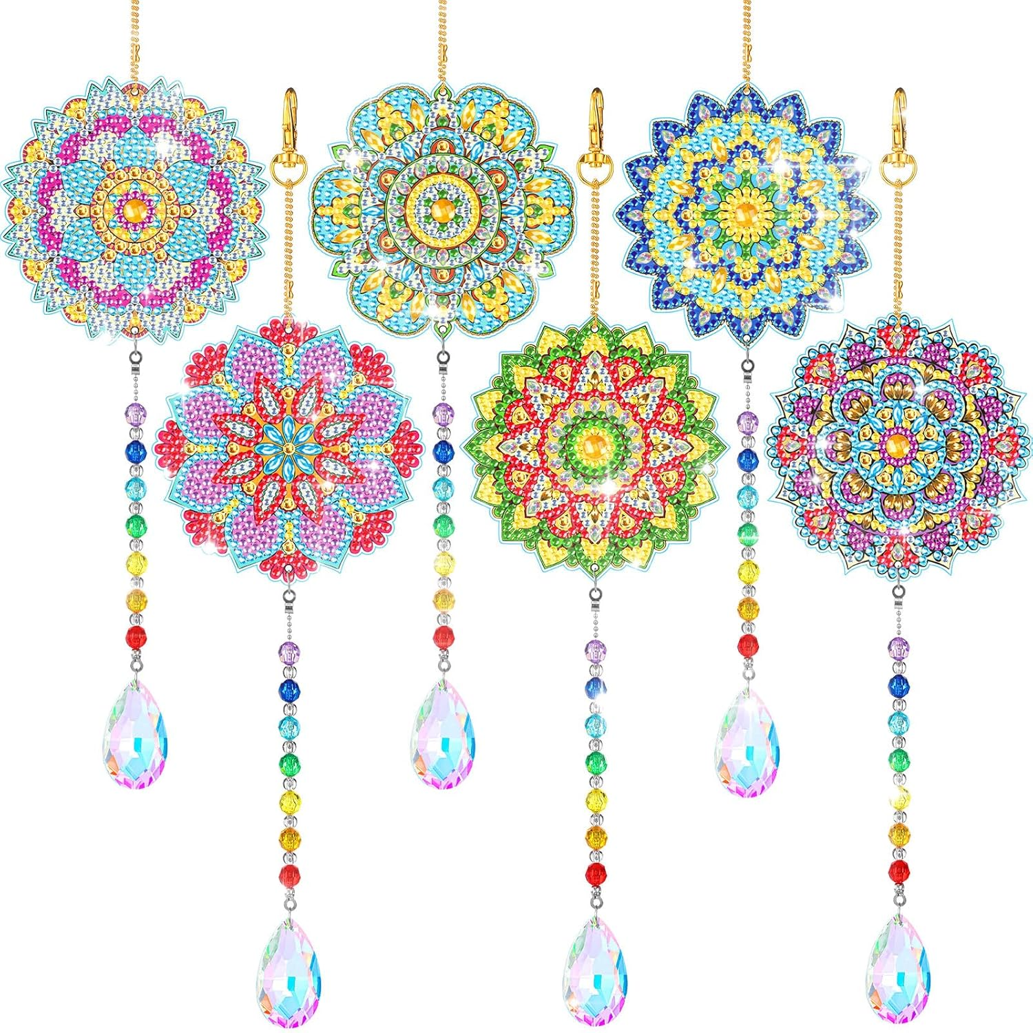 Yeaqee 6 Pcs Diamond Painting Sun Catchers Mandala Flower Diamond Art Wind Chimes Double Sided Hanging Ornament Painting Art Accessories and Tools for Garden Decoration Adults Kids DIY image number 5
