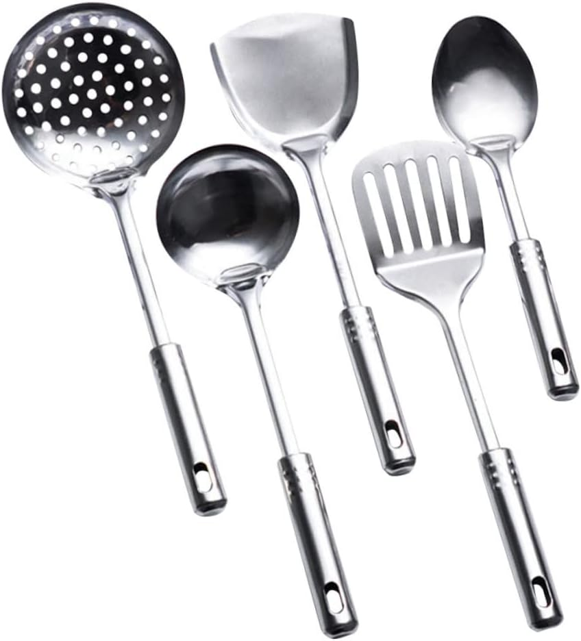 VINTORKY 5 Pcs Cooking Tools Chef Utensils Stainless Steel Cookware Metal Spatula Metal Spoons Stainless Steel Scoop Stainless Steel Cooking Utensils Metal Cooking Utensils Ladle Anti-Scald image number 5