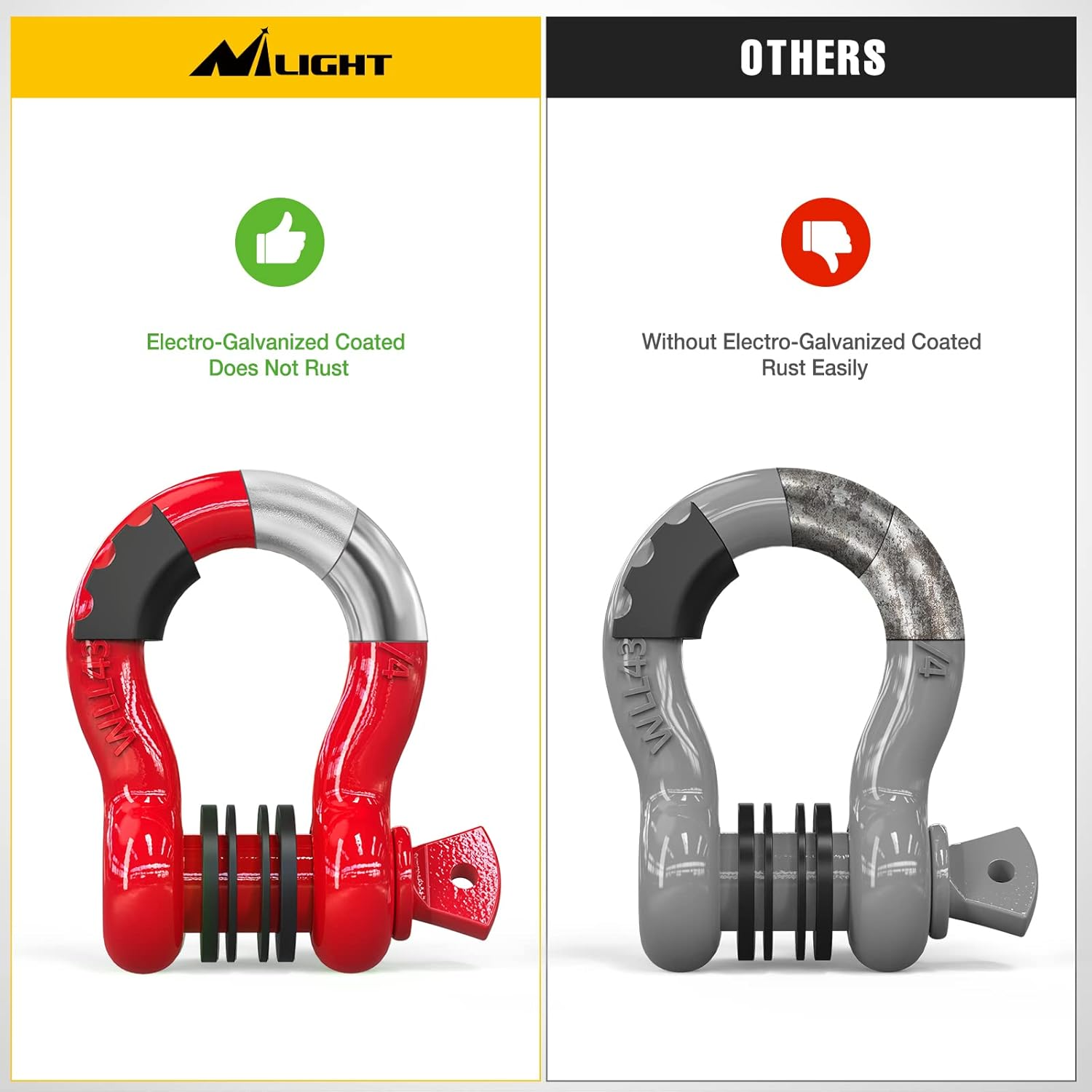 Nilight 2 Pack 3/4" D-Ring Shackle 4.75 Ton (9500 Lbs) Capacity with 7/8" Pin Heavy Duty off Road Recovery Shackle with Isolators & Washer Kit for Jeep Truck Vehicle, Red (90053B) - 1/2" Shackles 2Pcs image number 4