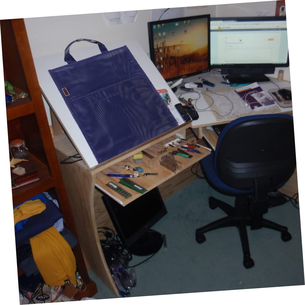 FUNNETOYU Oxford Document Organizer File Pouch Handle, Large Capacity Three-Layer File Bag, Dark Blue Student School Tutorial Carrying Tote image number 5