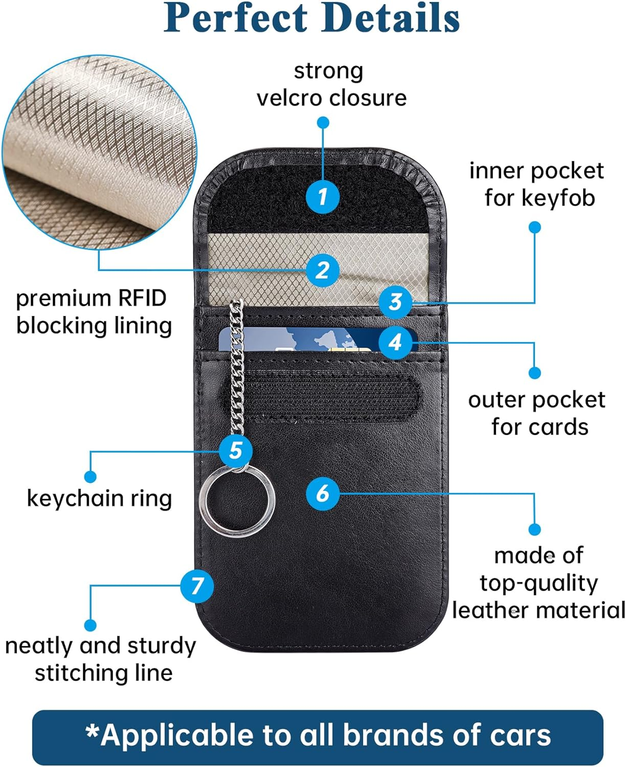 Teskyer Key Fob Protector, 2 Pack of Faraday Bags, Anti-Hacking Faraday Case, Anti-Theft RFID Signal Blocking Pouch for Car Key, Crazy Horse Leather, Black and Rose Gold image number 6