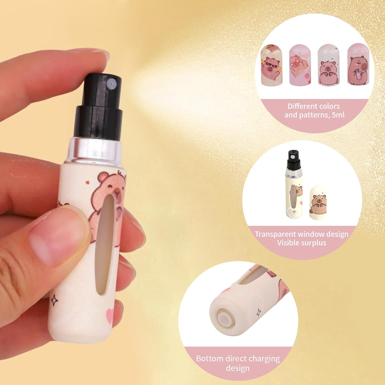 BRITIVIVE 5 Ml Perfume Atomiser, Pack of 4, Travel Perfume Bottle, Capybara Mini Perfume Bottle, Refillable, Travel Perfume Atomiser for Air Travel, Holiday, Camping, Business image number 2