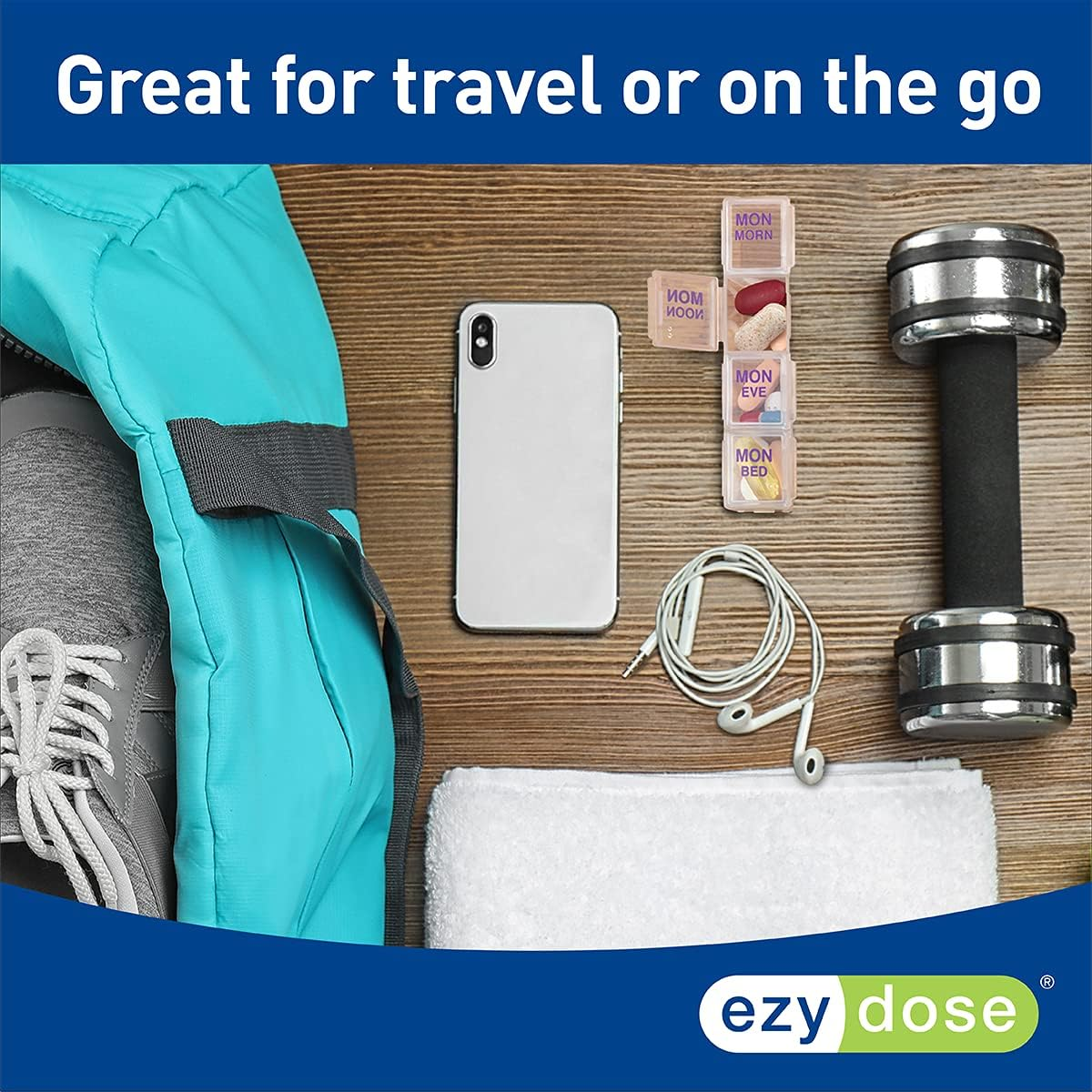 Ezy Dose Weekly (7 Day) 4 Times a Day Push Button Pill Organizer and Vitamin Planner │ Removable Daily Pillboxes | Patented Design | Assorted Colors image number 2