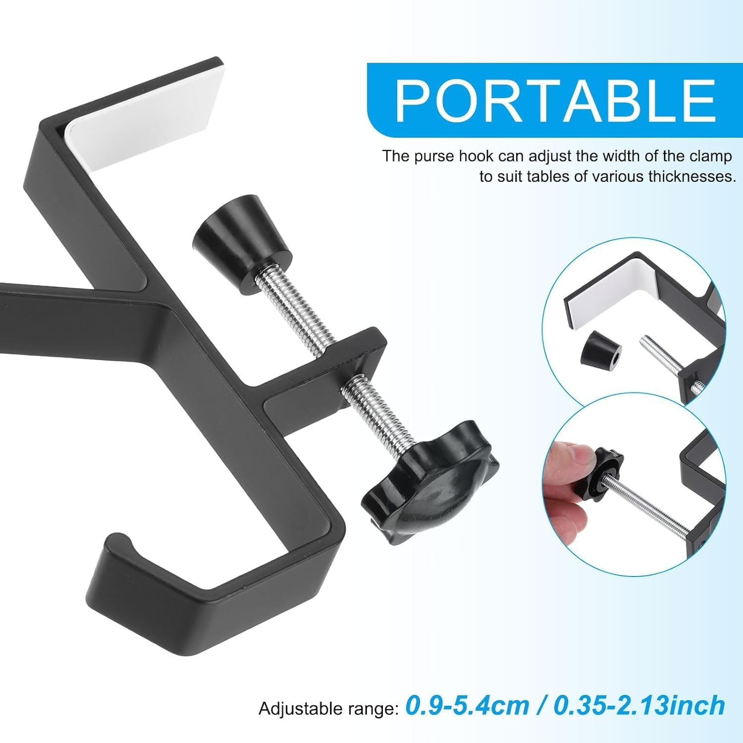 Xinghonyac 2 Pcs Desk Handbag Hanger, Adjustable Table Hanger Hook, Desk Purse Holder, Handbag Storage Hooks, Schoolbag Hook, Desk Hook Backpack Holder (Black) image number 3