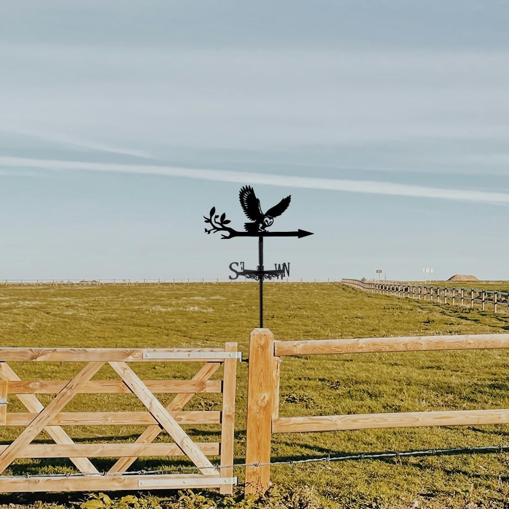 SUPERDANT Owl Weather Vane Owl on Branch Weathervanes Black Metal Wind Vanes Animal Weather Vanes Weathervane Garden Ornament for Farmhouse Garden Outdoor Yard Roof Shed Paddock Decoration image number 3