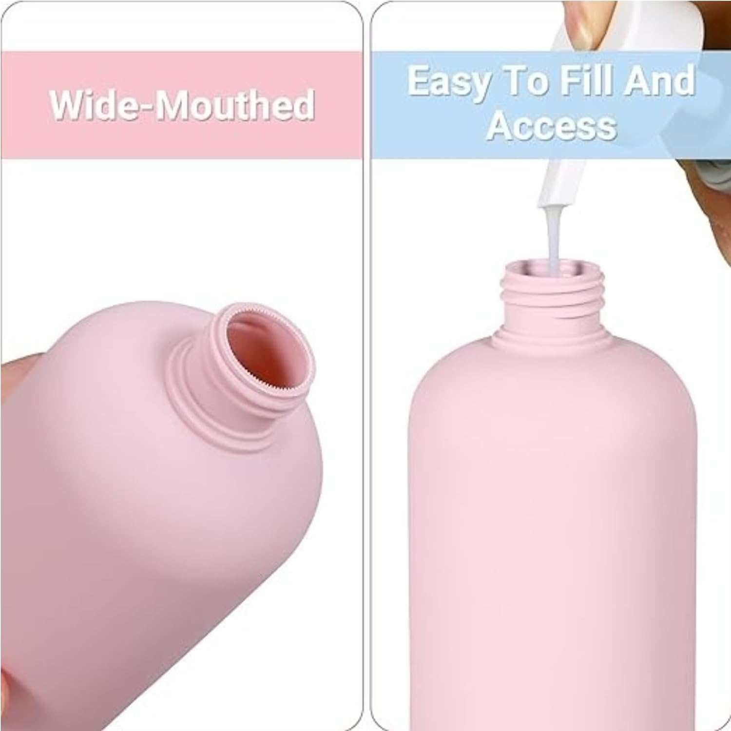 Kalione 4PCS Refillable Travel Shampoo and Conditioner Bottles - Refillable Travel Bottle, Leak Proof Toiletry Bottle, Empty Shampoos and Conditioner Bottles with Flip Cap for Easy Packing(Pink) image number 1