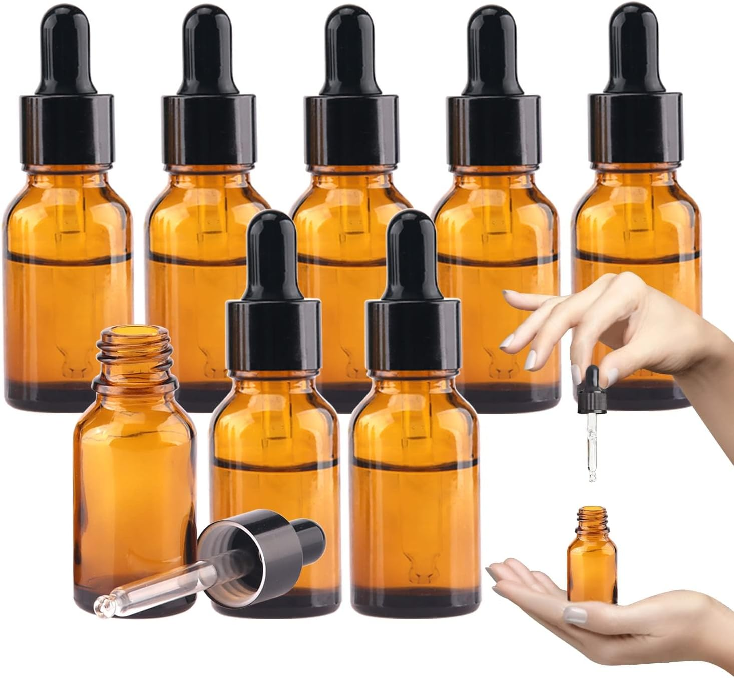 1/2 Oz Glass Dropper Bottle, 15Ml Tincture Bottles with Dropper, Labels- Leak Proof Travel Eye Dropper Bottle Amber for Extracts & Essential Oil, Liquids, Perfume(16 Pieces) image number 3