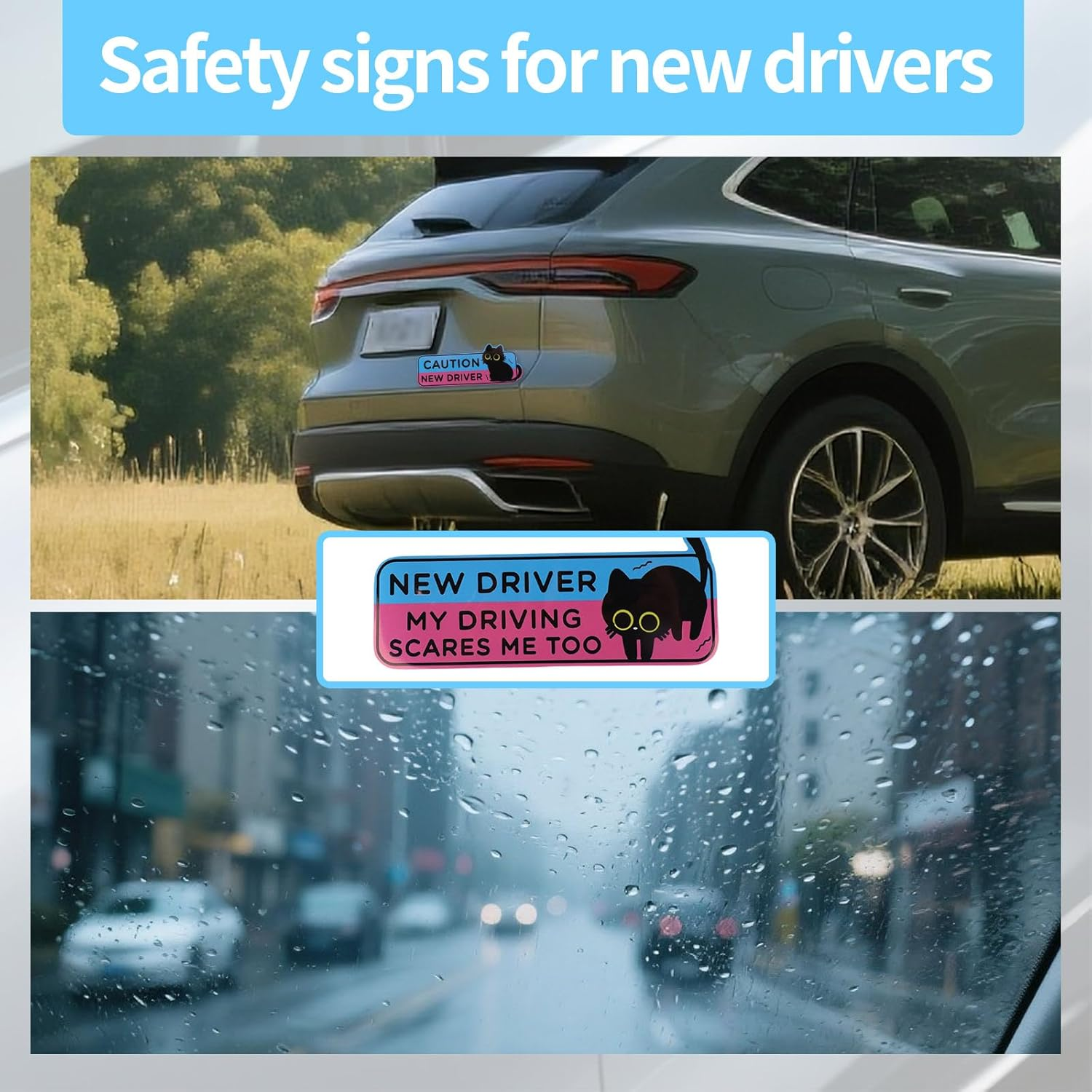 4Pcs Black Cat New Driver Car Magnets, Cute Cartoon Shivering Cat Caution Student Driver Safety Signs Reusable Magnetic Bumper Stickers Funny Car Decals for Beginners Novice Drivers Gifts image number 4