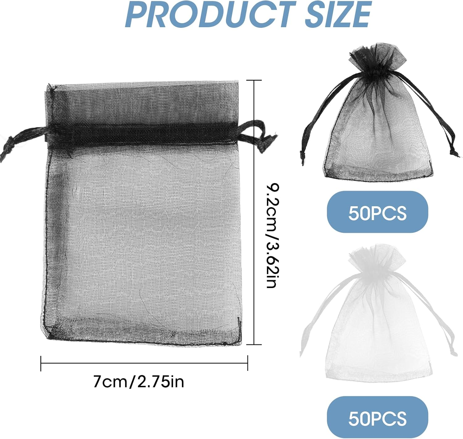 100 Pcs Organza Jewelry Bags Drawstring (Black & White) 2.8 X 3.5 Inch, Elegant Gift Bags for Wedding Favors, Jewelry, and Small Gifts, Premium Mesh Mini Bags for Special Occasions and Keepsakes image number 2