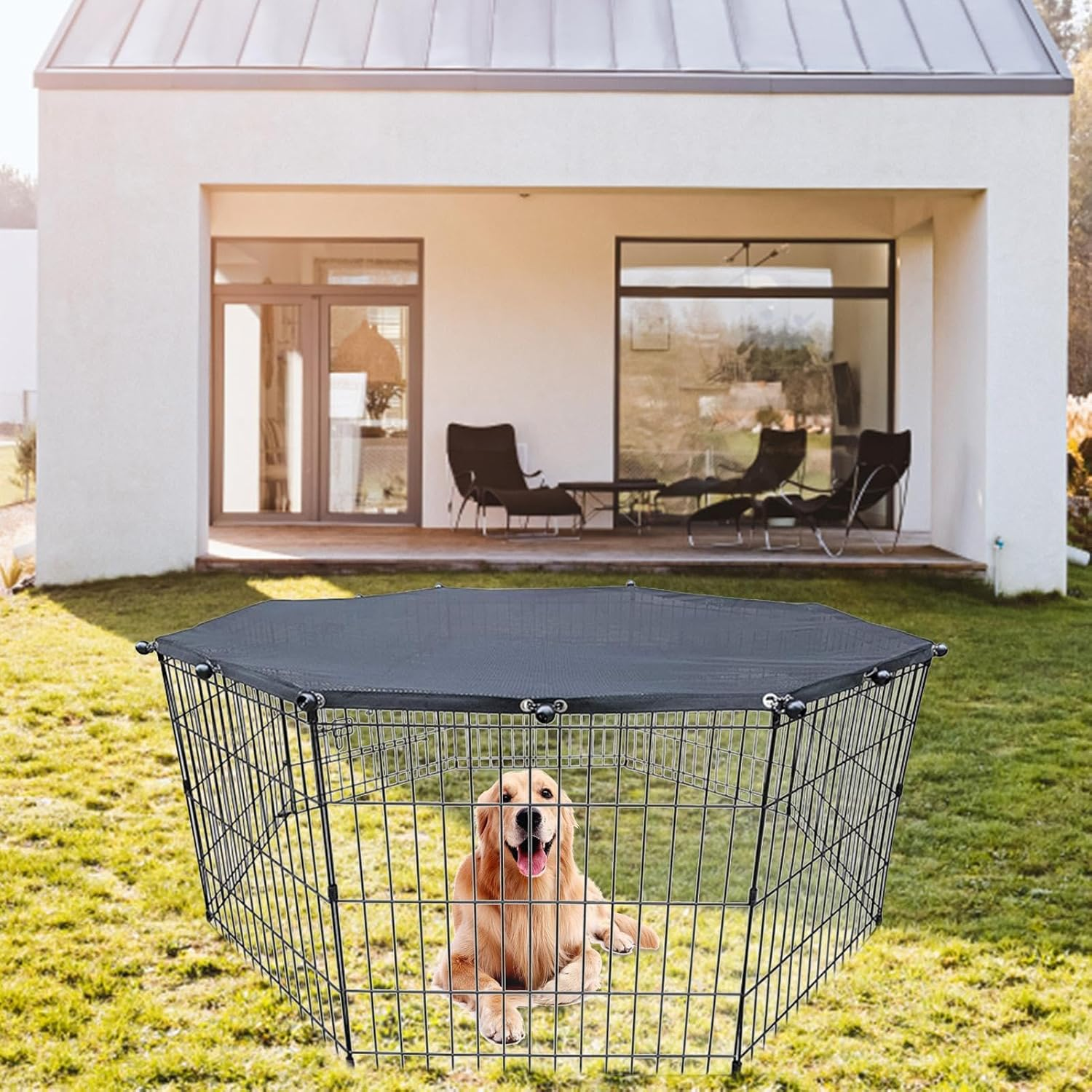 Playpen Cover for Pets - Canine Play Area Protector, Dog Playpen Cover Sun/Rain Proof Top Cover | Playpen Cover Fits 8 Panels Dog Pen for Outdoor and Indoor, Escape-Proof and Sunshade Shield Protector image number 6
