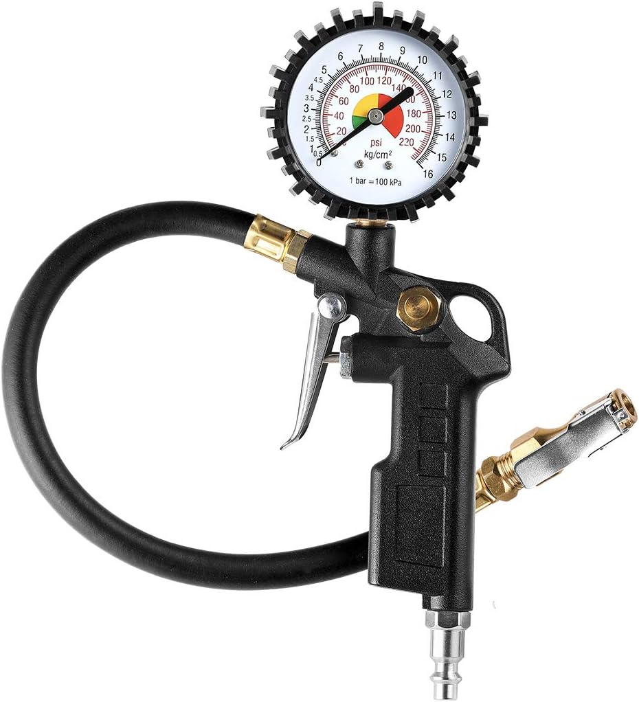 CZC AUTO Tire Inflator Deflator Air Pressure Gauge with Rubber Hose, 2-1/2" Dial Wheel Inflator Gage with Straight Brass Lock-On Chuck Compatible with Air Pump Compressor for RV Car Motorcycle Bike image number 3
