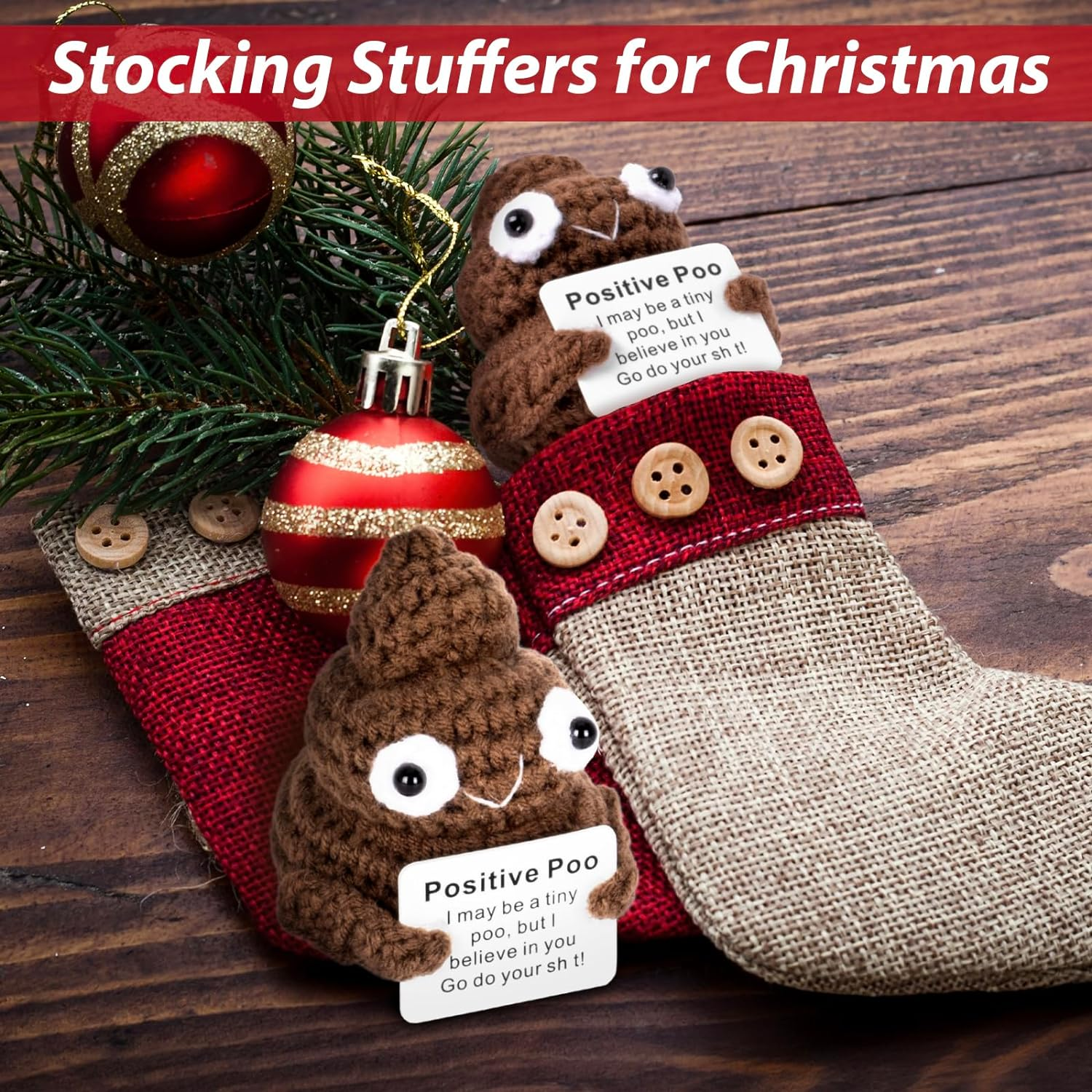 Funny Positive Poo, Cute Crochet Potato Partner Toy with Positive Card Cheer up Funny Gag Gifts for Best Friend Birthday Housewarming Women Teacher Fall