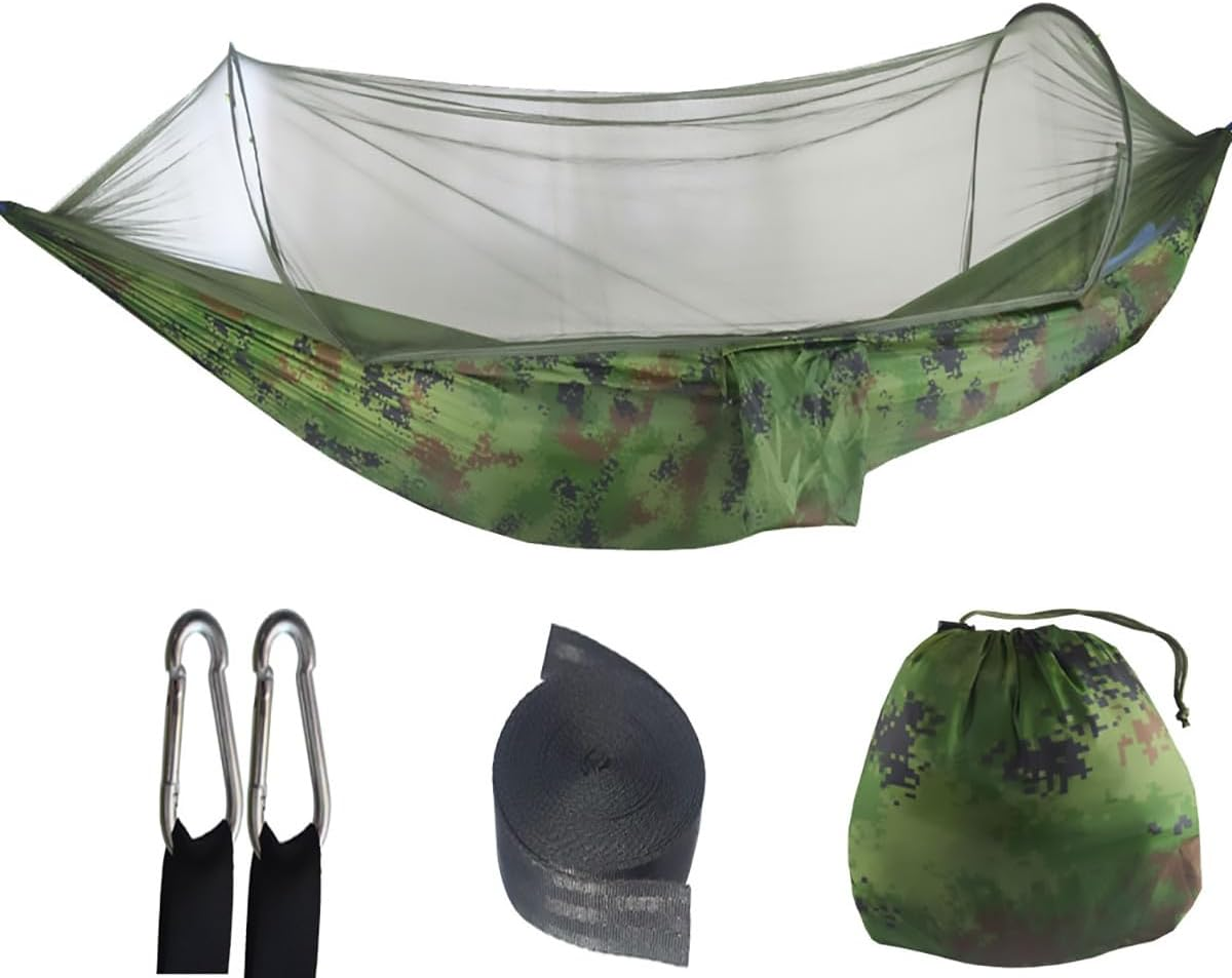AIMALL Automatic Pop-Up Mosquito Net Hammock 47.2X98.4In 210T Parachute Nylon Outdoor Camping Hammock with High-Density Mesh Net 300KG Load for Travel Hiking