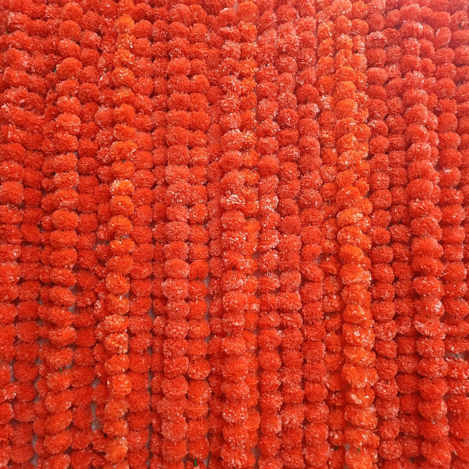 5 PC - 5 Feet Marigold Garland |Indian/American Wedding Party Mantle Decoration, Faux Garlands Wedding Garland, Diwali Decoration, Spring Bush Floral! (Dark Orange) image number 2