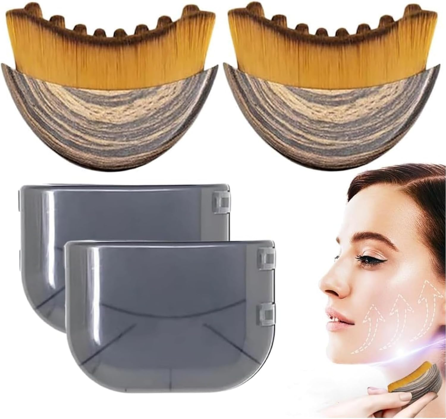Lymphatic Contour Face Brush, Dry Brushing Face Brush, Lymphatic Drainage Massager for Face, Chin & Jawline Sculpting, Ergonomically Designed to Fit the Skin Precisely and Relieve Fatigue (Brown, 2PCS)
