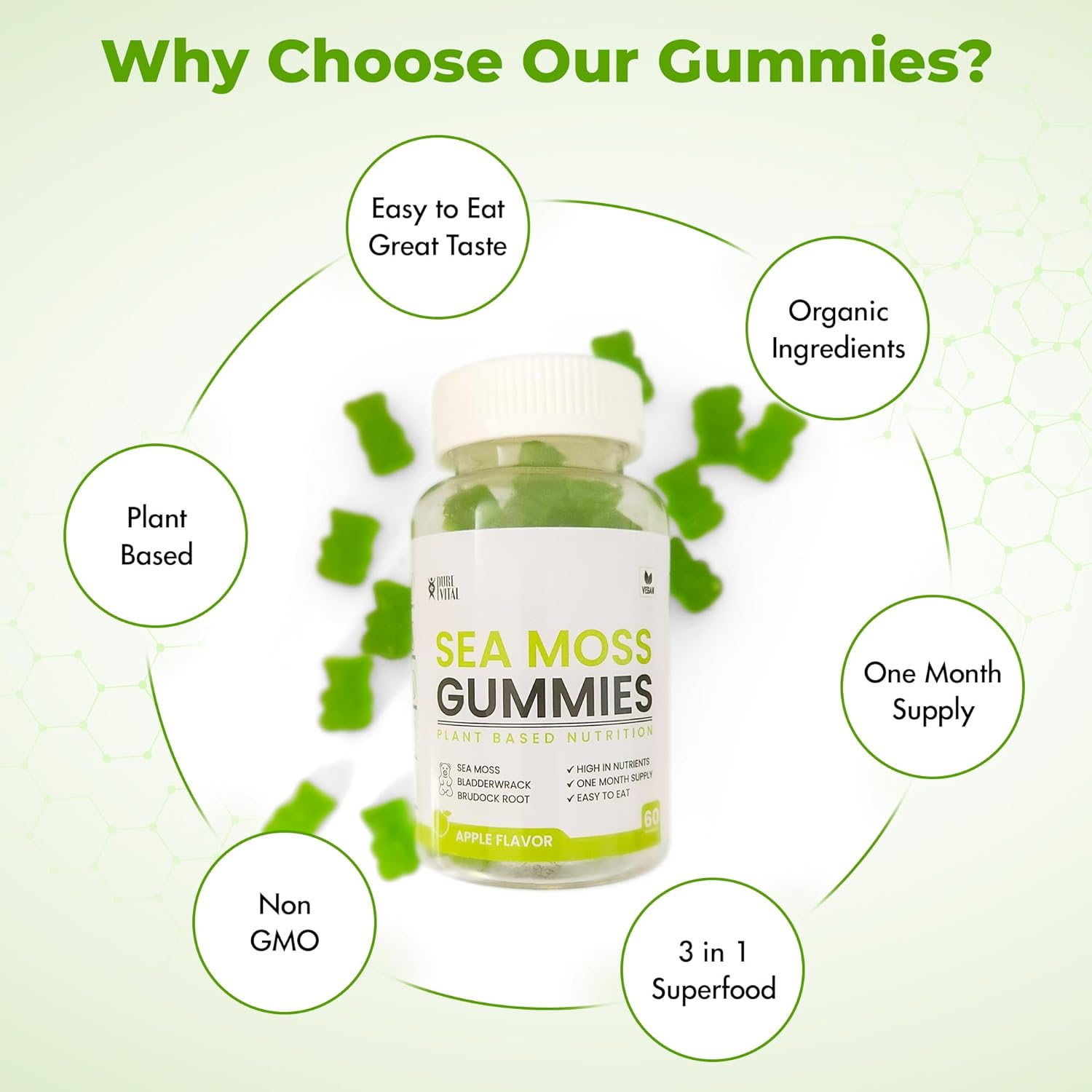 Seamoss Gummies with Bladderwrack and Burdock - 3 in 1 Superfood - One Month Supply - NON GMO