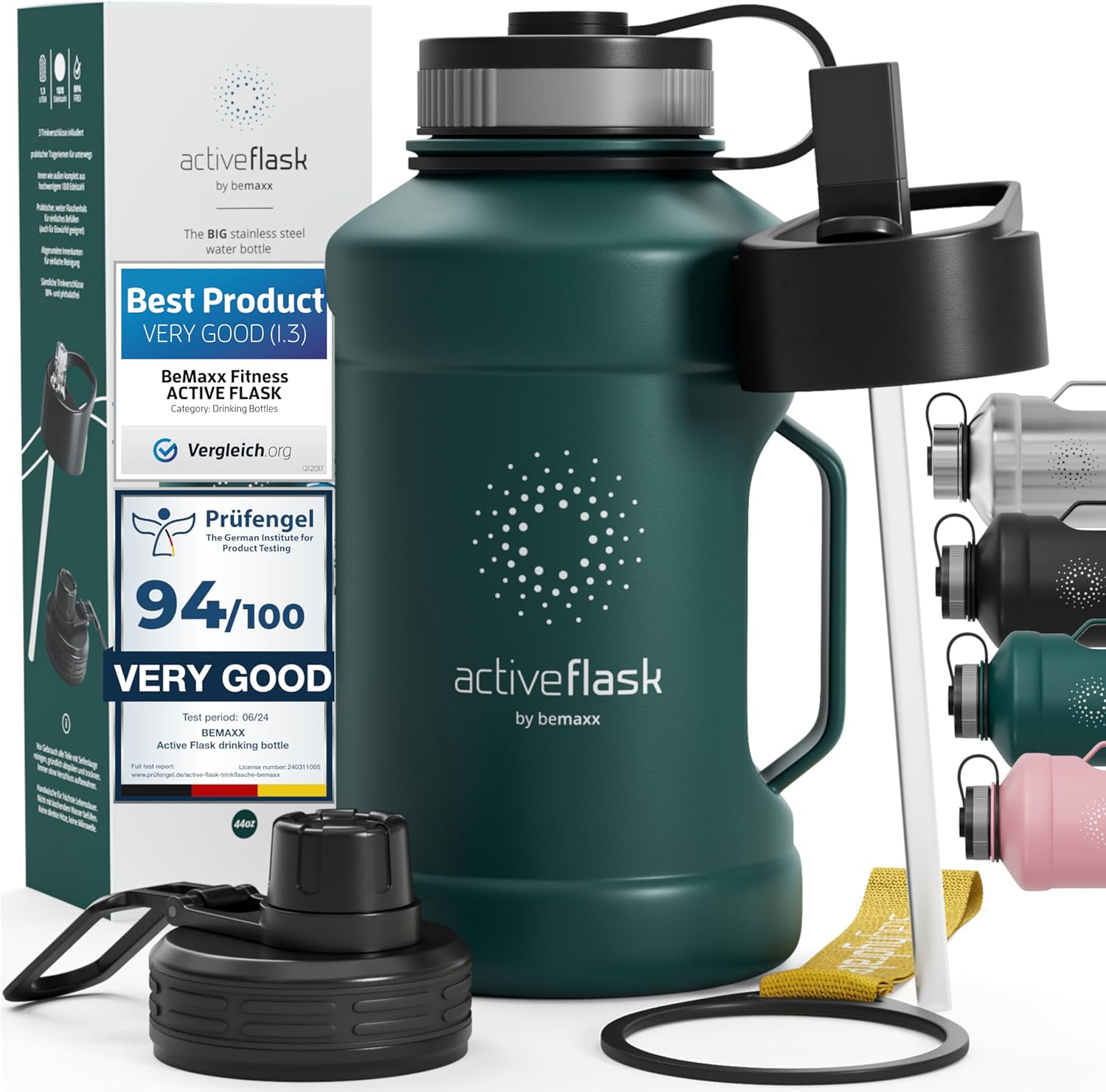 Leakproof Stainless Steel Water-Bottle ACTIVE FLASK + Straw (3 Lids) | Large 1.3/2.2 L Capacity Sports Container Bpa-Free, for Carbonated Drinks, 74 Oz XL Training Outdoor Fitness Water Bottle image number 5