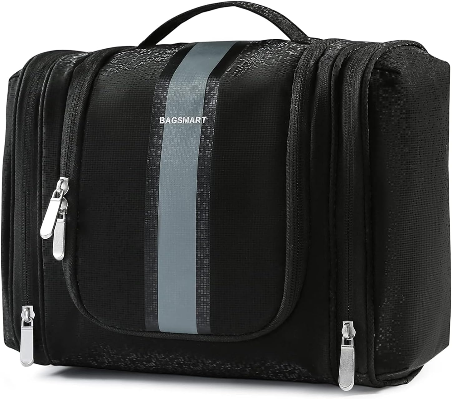 BAGSMART Toiletry Bag for Women, Travel Toiletry Organizer with Hanging Hook, Water-Resistant Cosmetic Makeup Bag Travel Organizer for Shampoo, Full Sized Container, Toiletries, Black, Medium,