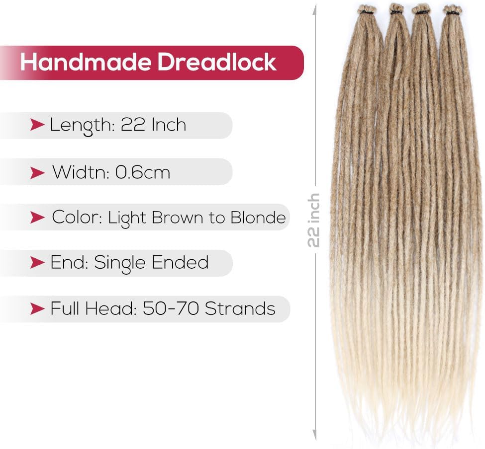 KRALER Thin Ombre Brown to Blonde Dreadlocks Extensions 22" 0.6Cm Synthetic Crochet Braided Hair Backcombed Dreads Extensions(10 Strands) image number 6
