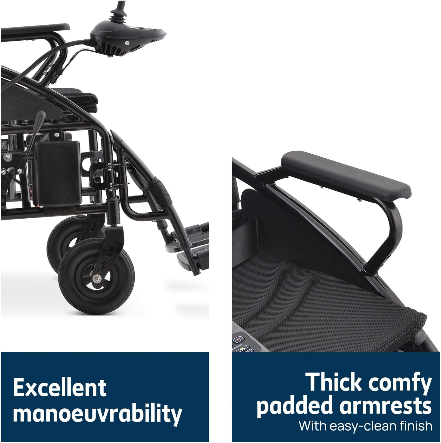 2026 Electric Wheelchair, 20KM Range, 600W Motors, 6KM/H Speed, Lightweight 24V Lithium Battery, Foldable with Anti-Tip Wheels and Rear Storage (BLACK with Anti-Tip Wheels) - Black With Anti-Tip Wheels image number 3