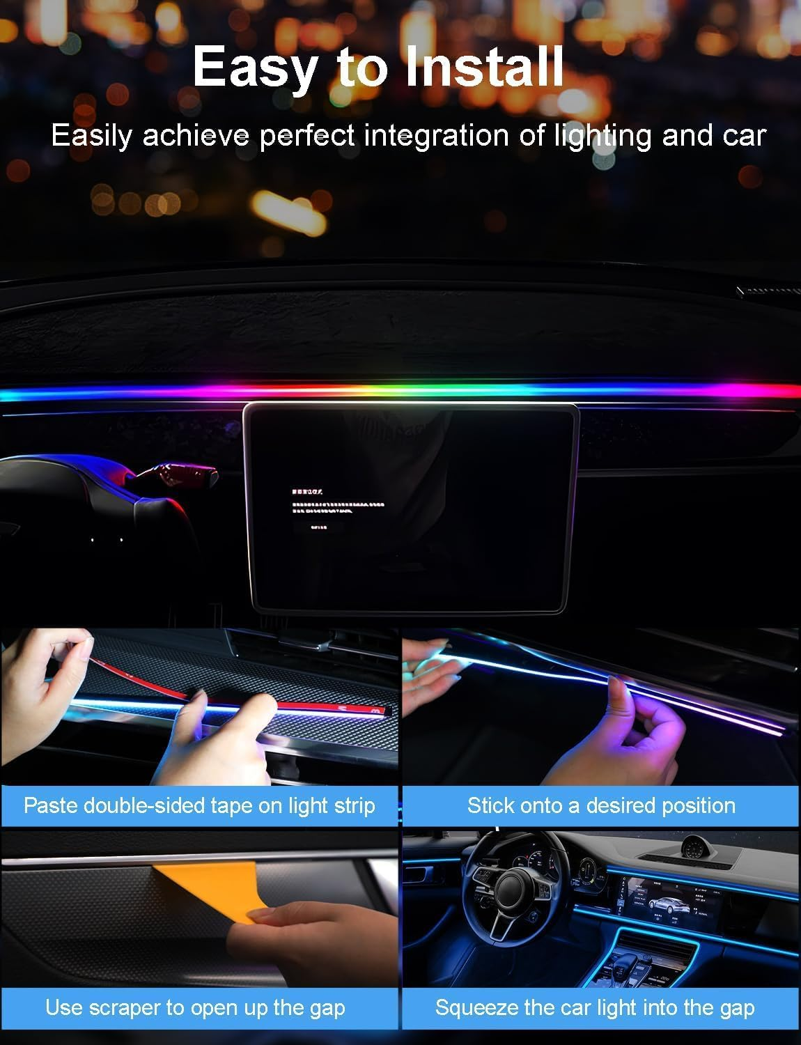 Interior Car LED Strip Lights 43 Inches Length 0.08In Ultra-Thin Thickness with App/Remote Control, Color Changing Ambient Lighting Kit, Sync to Music Car Lighting Accessories image number 6