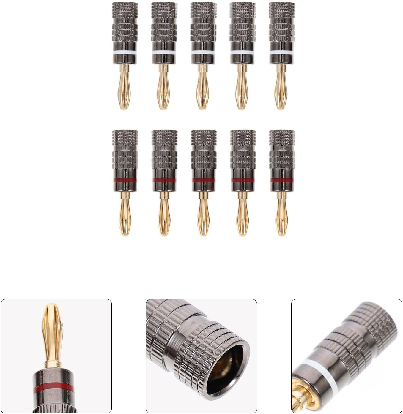 GRIRIW 10Pcs 4Mm Gold-Plated Copper Banana Plug Speaker Wire Connectors, Solderless Audio Jack Clips for Home Theater and Hifi Sound Systems image number 5