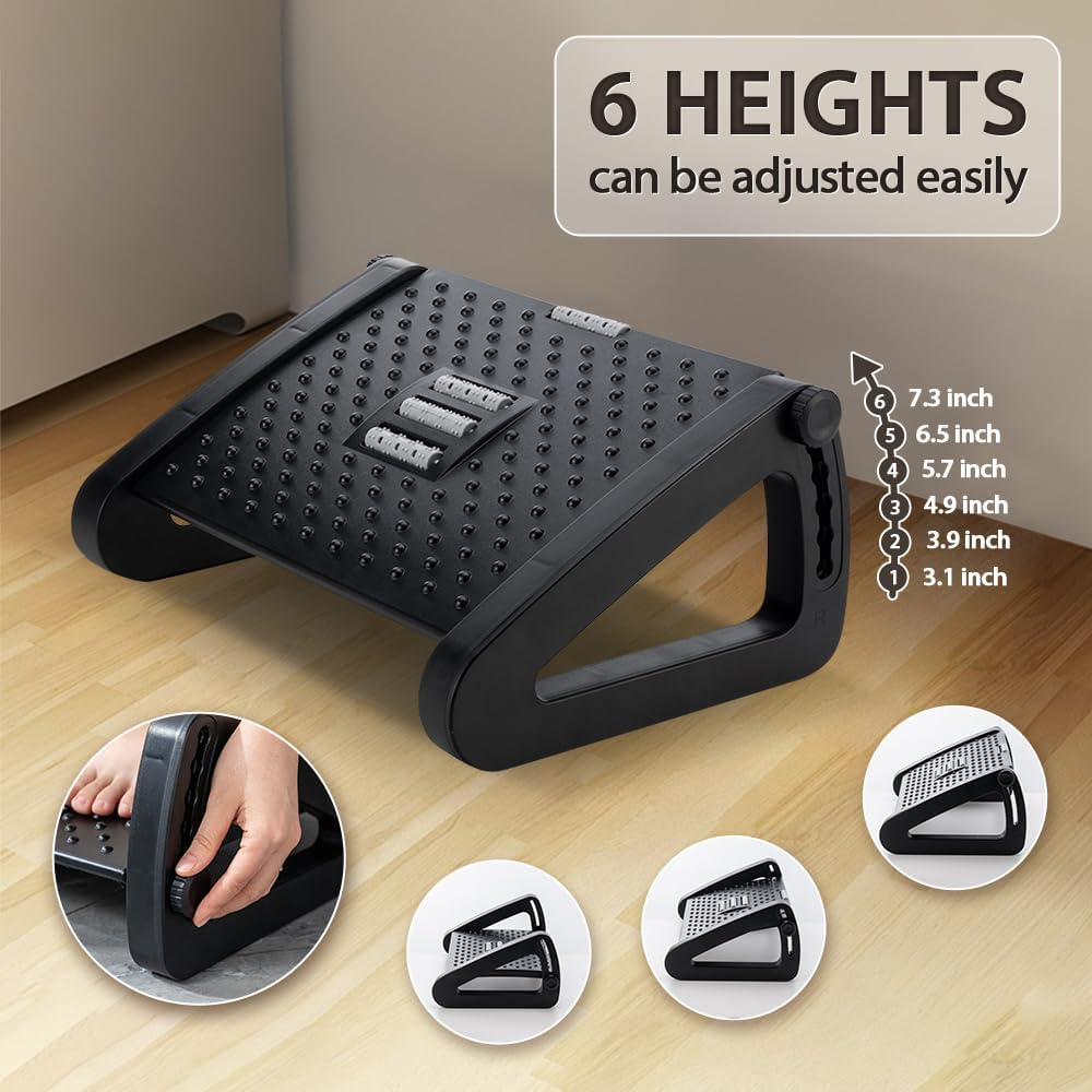 Casazenith Foot Rest, Six Heights Adjustable, Foot Massager, Non-Slip, Durable, Ergonomic under Desk Foot Stool for Home, Office, Travel, Gaming image number 3