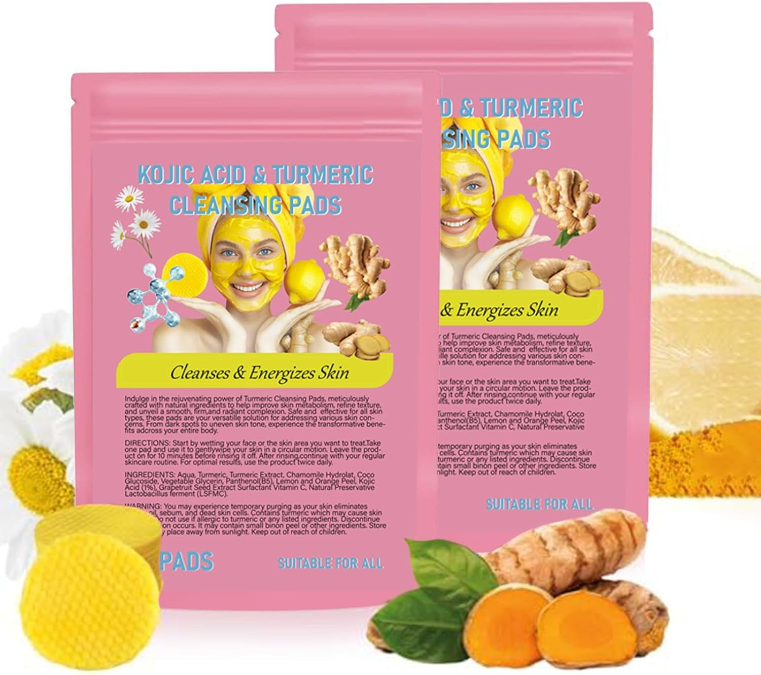 Turmeric Kojic Pads, Turmeric Cleansing Pads, Compressed Facial Sponges, Portable Skin Care Tools,Travel Essentials Facial Sponges - 1-PINK - 1-Pink image number 3