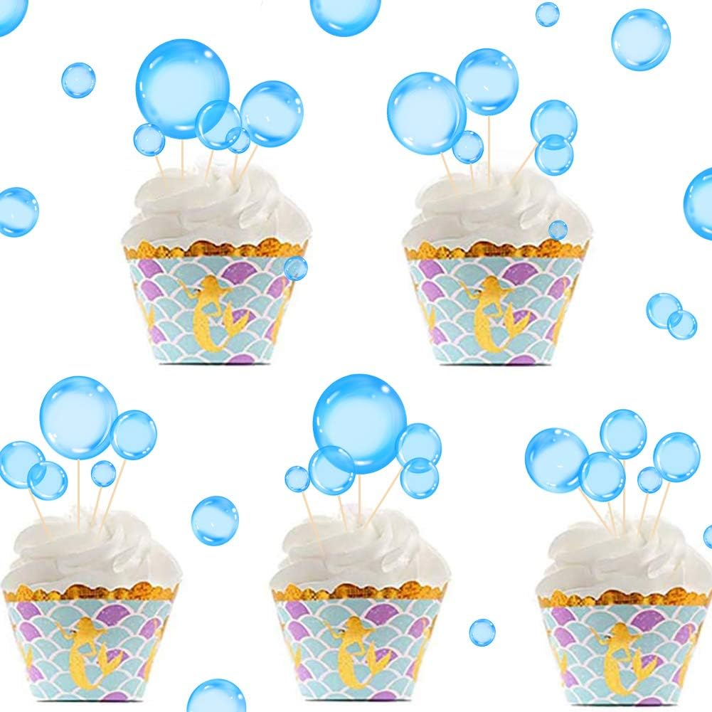 27Pcs Blue Bubble Cupcake Toppers Underwater Party Decor Children'S Party Supplies Bubble Cake Decorations for under the Sea Baby Shower Mermaid Birthday image number 2