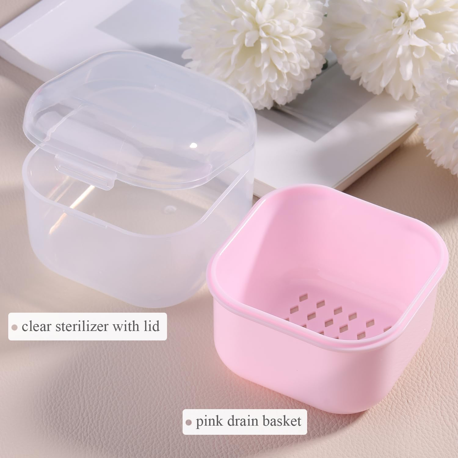 Fspronail 1Pcs Nail Tool Sterilizer, Nail Drill Bits Cleaning Box Disinfection Container for Nail Art Accessories Manicure Sterilization Tray Salon Supplies Sterilizer Cup with Drain Basket (Pink) - Pink image number 4