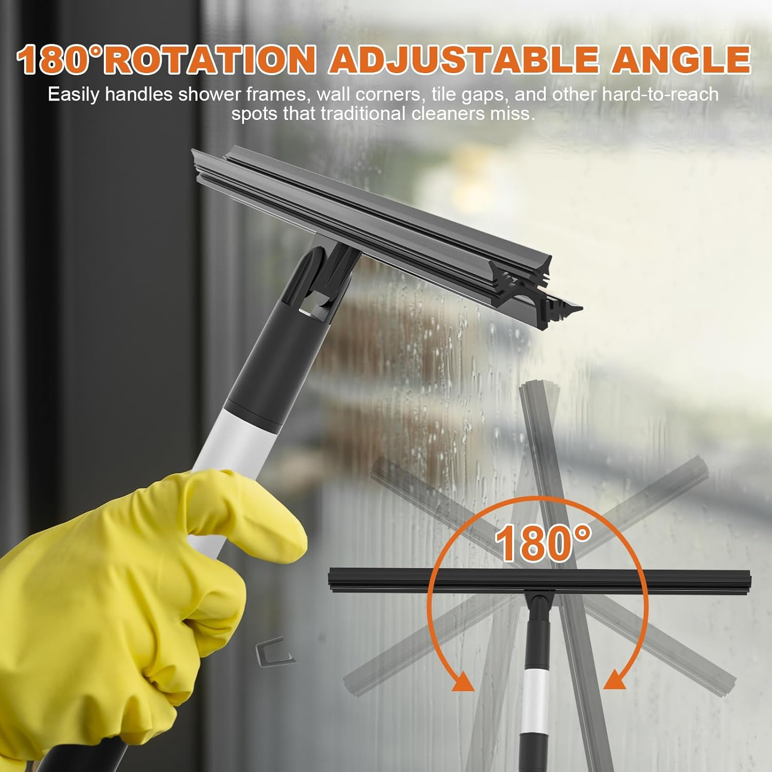 TMA All-Purpose Shower Squeegee, Silicone Glass Doors Squeegee, Bathroom Cleaner Tool for Shower Doors, Windows, Mirrors, Tiles and Car Window, Black image number 6