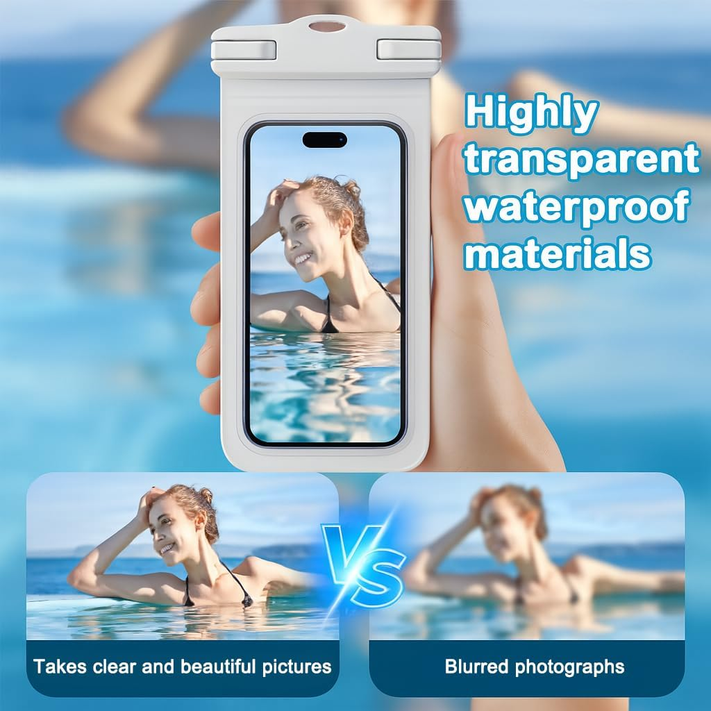 Yuexitech Waterproof Phone Case for Swimming,Ipx8 Waterproof Phone Pouch，Underwater Phone Cases for Iphone 16 15 14 13 12 Pro XS, Samsung S24 S23 S22, Huawei P60 Mate 60 up to 7.2" White image number 6