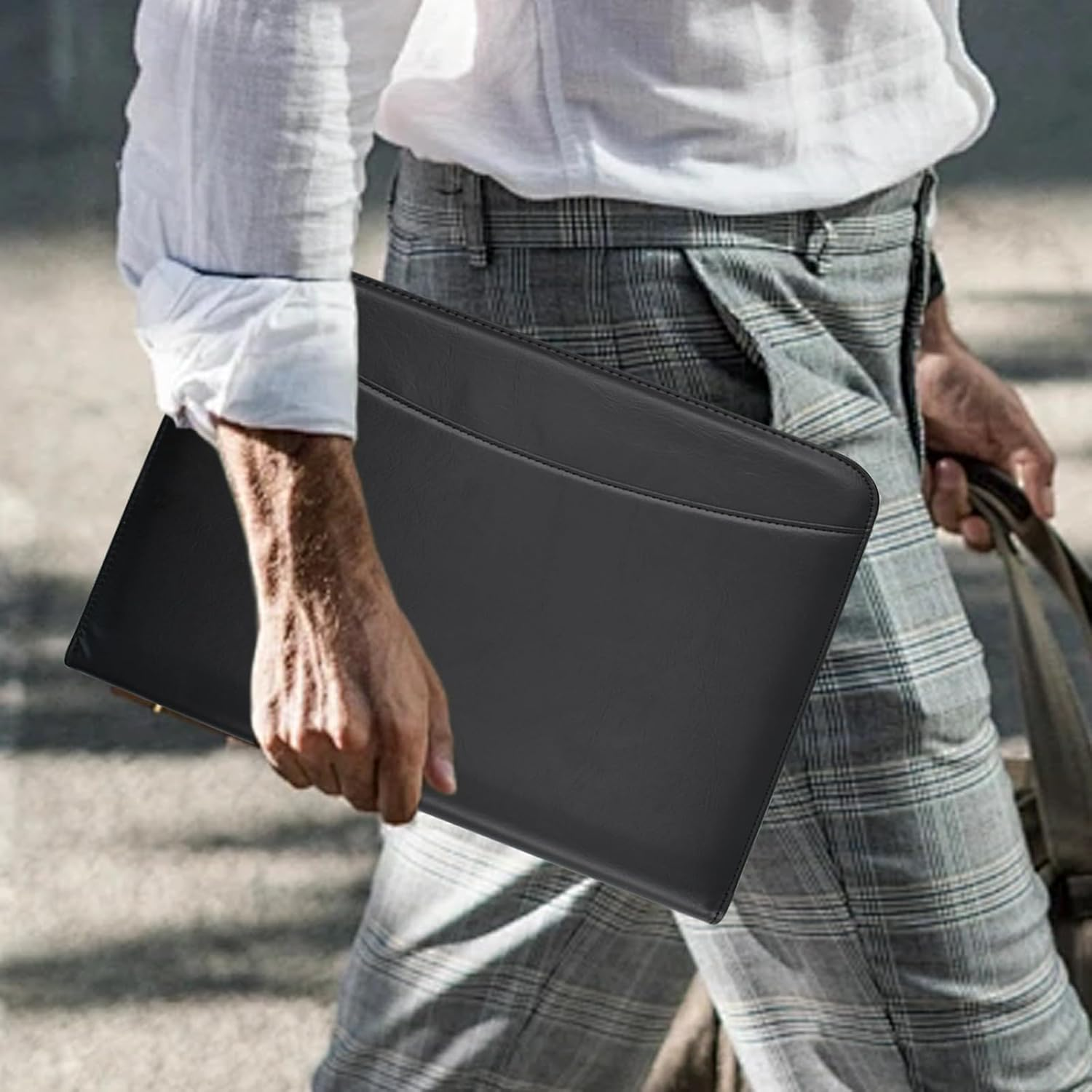 VANRA Zippered Padfolio for Men Leather Portfolio for Women Binder Organizer Interview Resume Folder for Papers Document Holder Planner Binder A4 Letter Size with Notepad (Black) image number 1