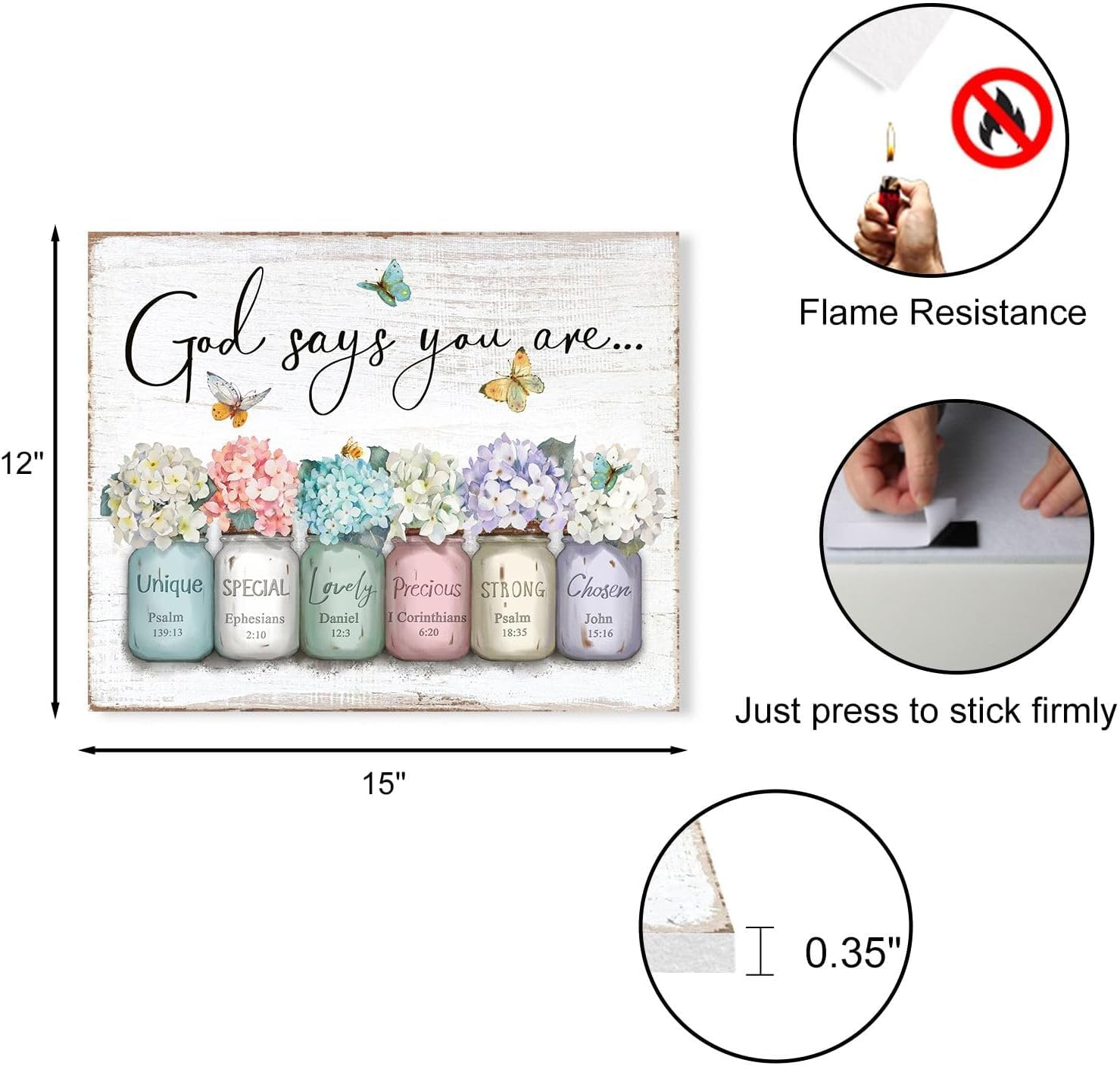 Inspirational Bible Verse Wall Art: God Says You Are Wall Sayings Flowers in Mason Jar Picture Print Christian Gift Quotes Poster for Women Girl Bedroom Decor 12" X 15" image number 1